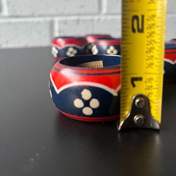 Vintage Wooden Napkin Rings Handpainted India Daisy's Tribal Boho Style set of 8 - Picture 5 of 7